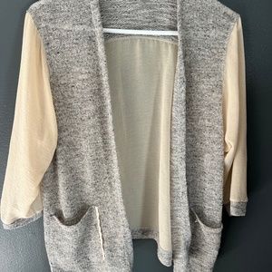 Silence & Noise Sheer Gray and Peach Cardigan with Pockets